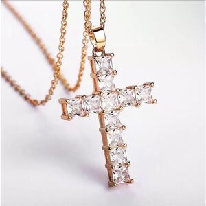 Gold Rhinestone Cross Necklace